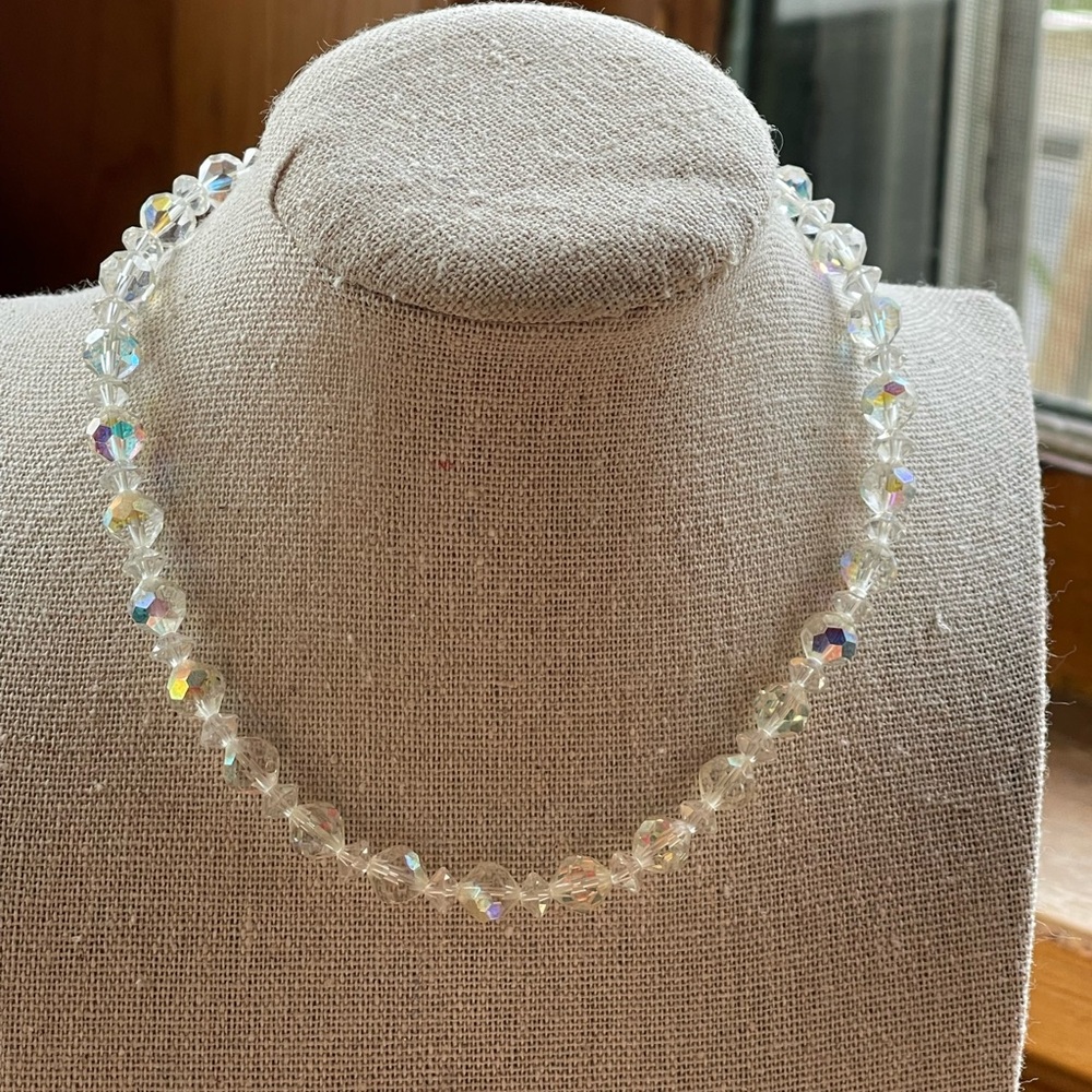 Vintage crystal choker necklace aurora borealis colorful - Picture 3 of 8